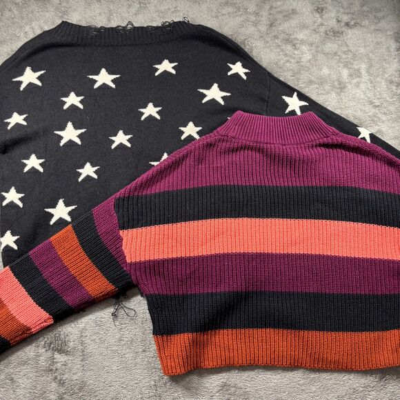 Express Women Cropped Sweater LOT Tattered Stars Stripes Preppy Grunge XS/S J137 - Picture 2 of 12